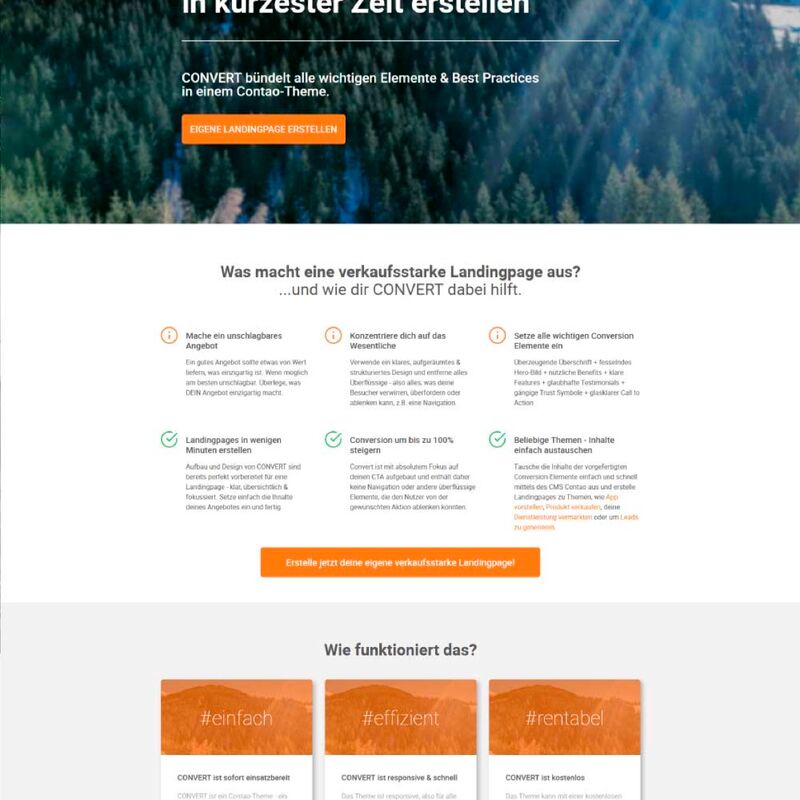 CONVERT Contao Theme – Landingpage mit Hero und Benefits